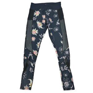 Mint Lilac Active Leggings Mesh Cut Outs Gray/Multi Floral Size Small New